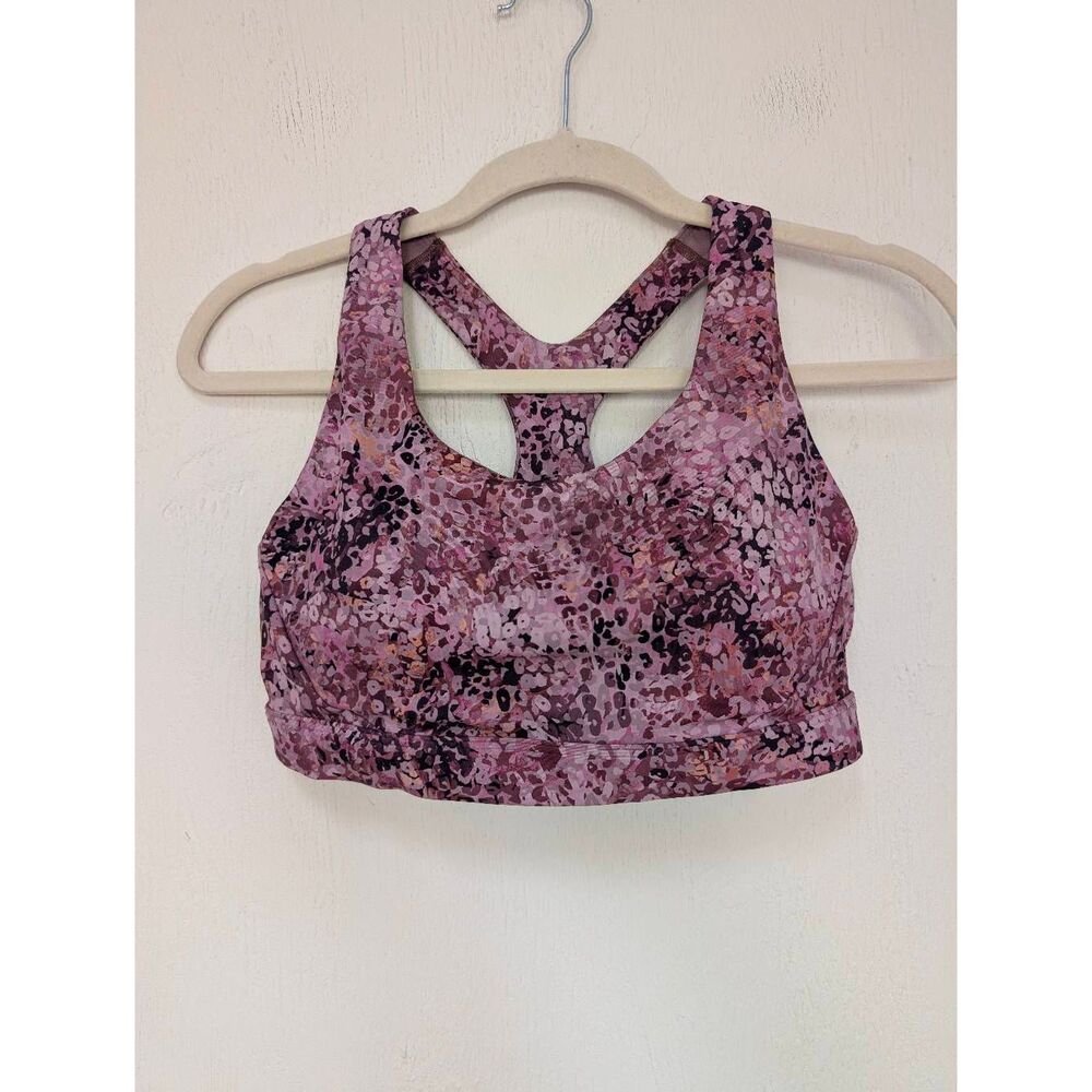 Athleta Womens Ultimate Printed Racerback Sports Bra Leopard Mauve Size Medium